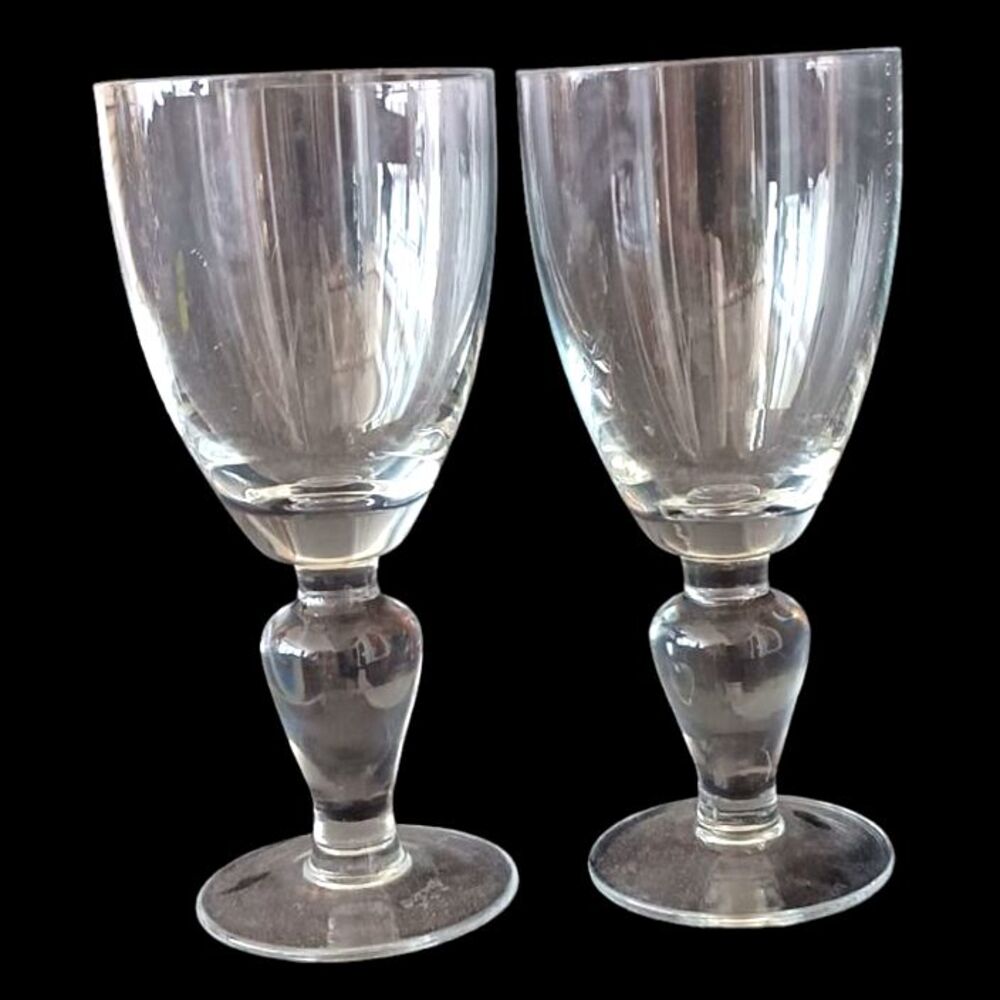 2 Vintage Crystal Water Goblets Elegant Mid-Century 7.5" x 3.5"